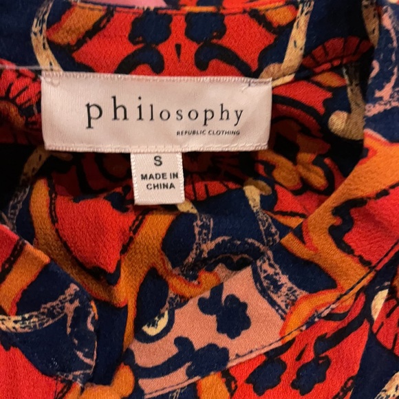 Philosophy Sleeveless Bold Print Navy Red Button Through Mandarin Collar Dress-S - Picture 7 of 9
